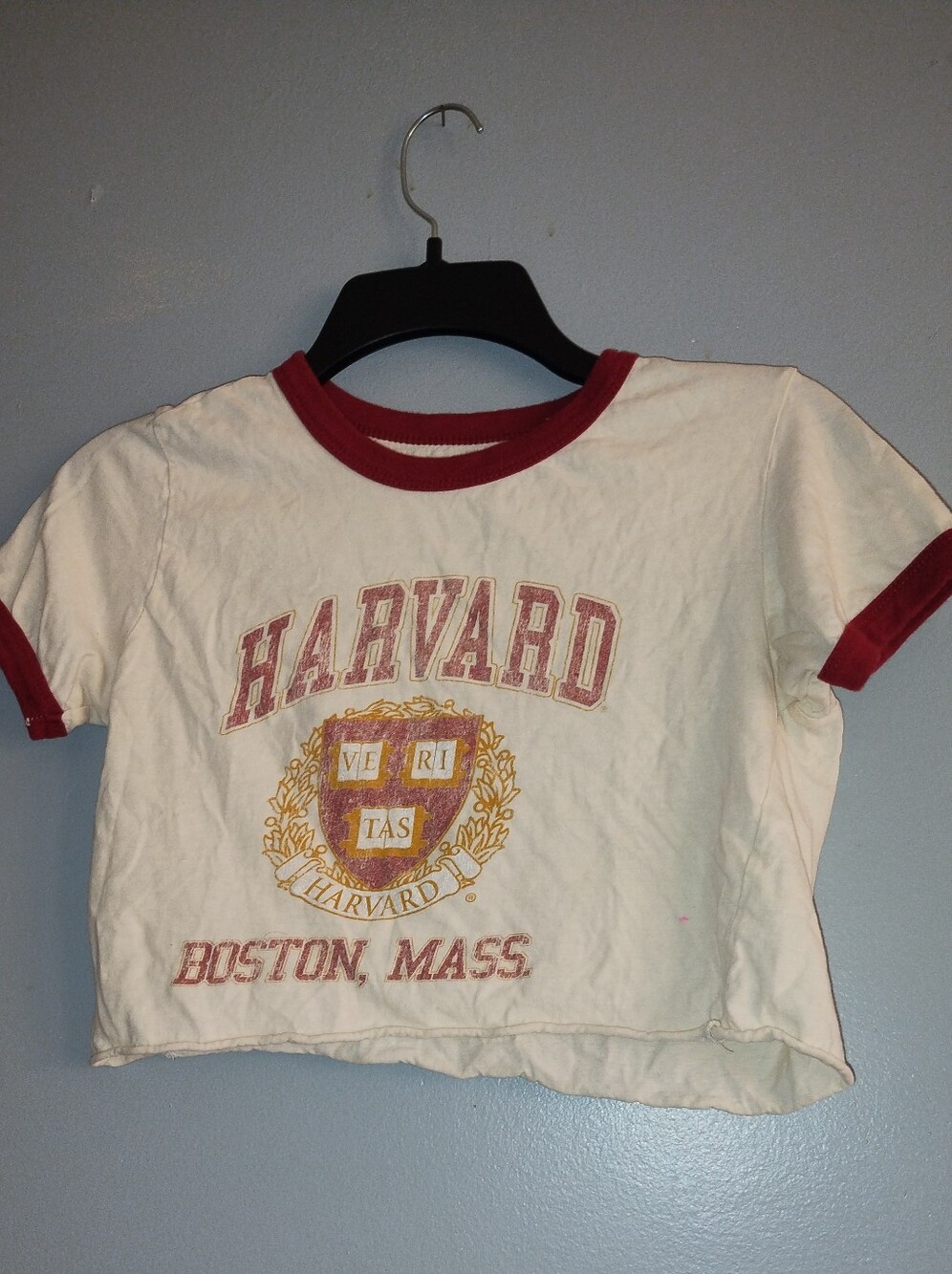 Harvard Cropped Ringer Tee in White and Crimson